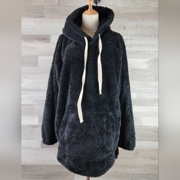 Zenana Outfitters Cozy Oversized Hooded Teddy Black Sweatshirt Size Large - Picture 4 of 13